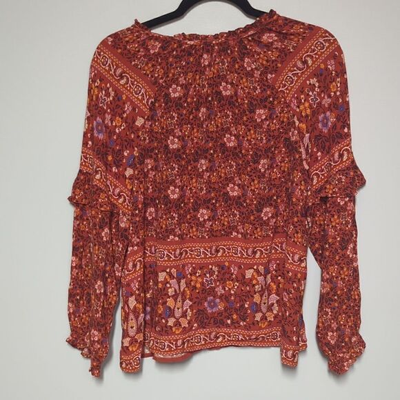 American Eagle Rust Floral Long Sleeve Blouse - Picture 5 of 7